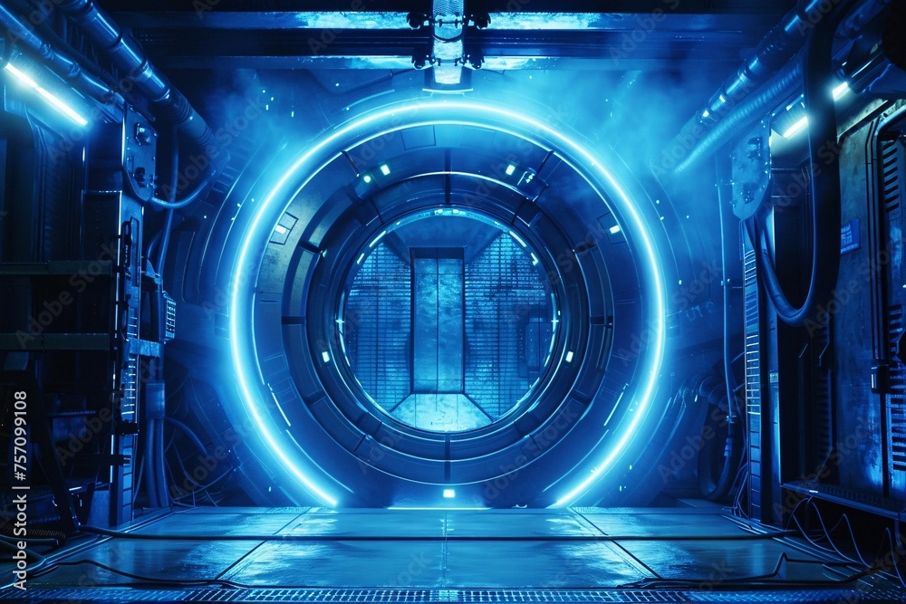 Neon Blue Doorway to the Future A Glimpse into the World of Cyberpunk Generative AI Neon Blue Doorway to the Future A Glimpse into the World of Cyberpunk Generative AI