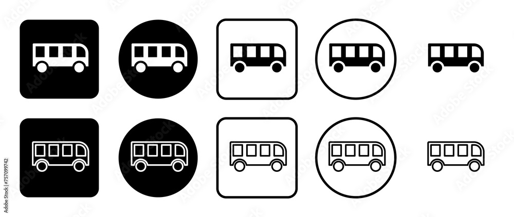 Icon set of bus symbol. Filled, outline, black and white icons set, flat style. Vector illustration on white background Icon set of bus symbol. Filled, outline, black and white icons set, flat style. Vector illustration on white background