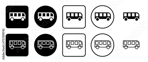 Icon set of bus symbol. Filled, outline, black and white icons set, flat style.  Vector illustration on white background