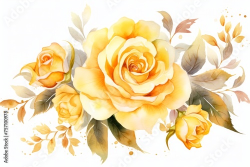 Watercolor gold yellow rose flower