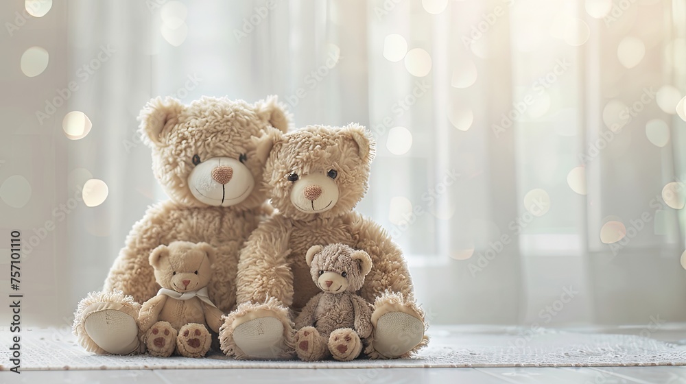toy bears against a softly lit, isolated background, providing ample space for text and storytelling.
