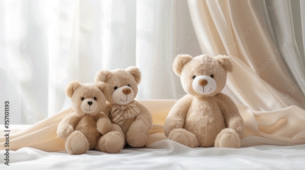 toy bears against a softly lit, isolated background, providing ample space for text and storytelling.