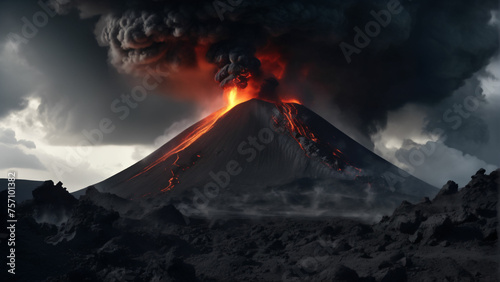 Errupting Vulcano with lava and huge smoke clouds. Highly detailed and ralistic