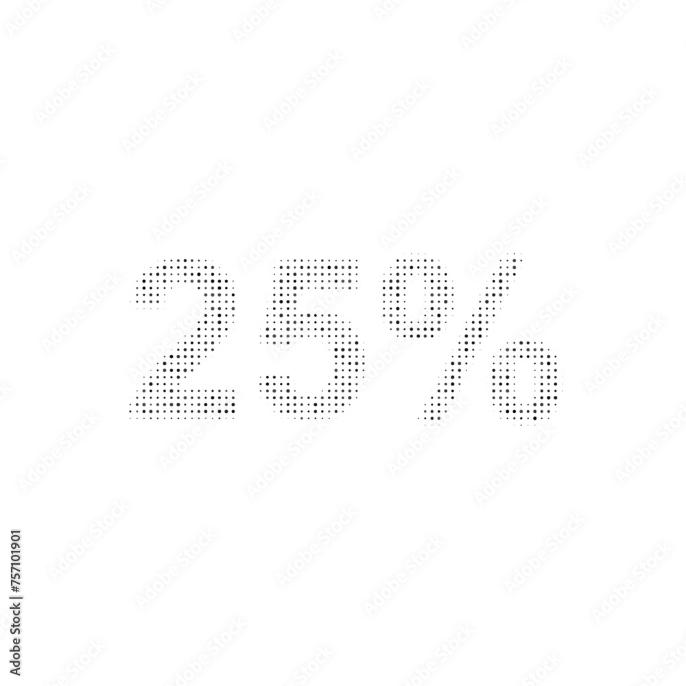 The 25 percent symbol filled with black dots. Pointillism style. Vector illustration on white background The 25 percent symbol filled with black dots. Pointillism style. Vector illustration on white background