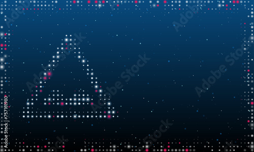 On the left is the rough road symbol filled with white dots. Pointillism style. Abstract futuristic frame of dots and circles. Some dots is pink. Vector illustration on blue background with stars