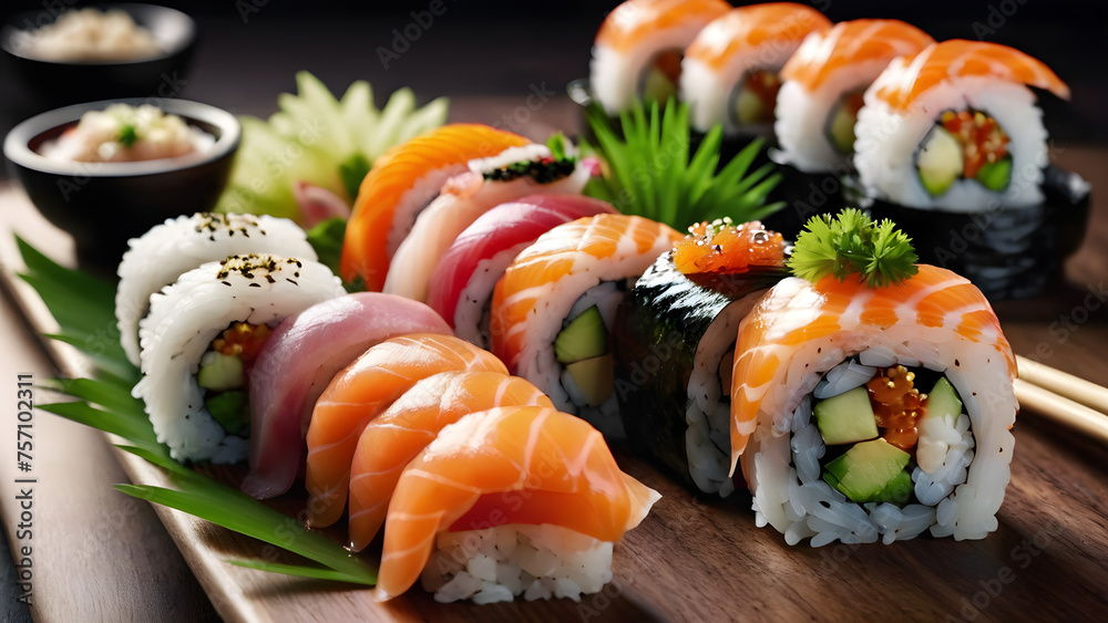 Japanese sushi menu concept close-up Japanese sushi menu concept close-up