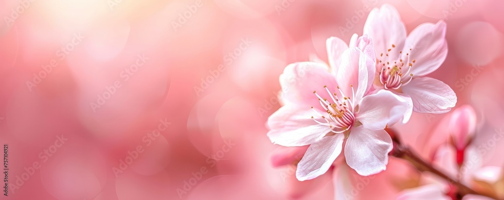 Soft Pastel Background. Pink and White Sakura Blossoms.