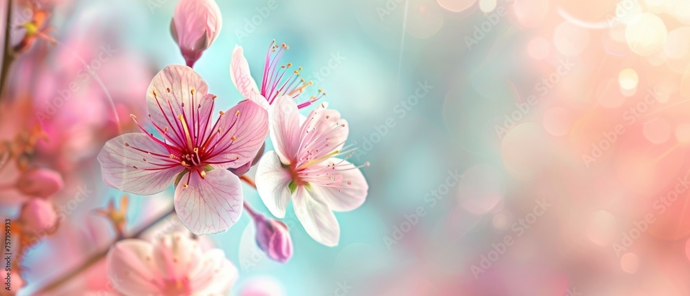 Soft Pastel Background. Pink and White Sakura Blossoms.