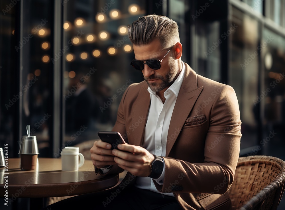 Serious young businessman reading a text message on smart phone. Serious young businessman reading a text message on smart phone.