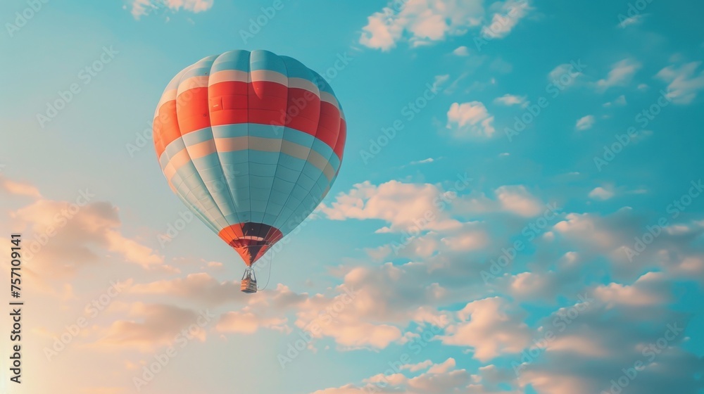 Fototapeta premium A hot air balloon floats gracefully in the sky.
