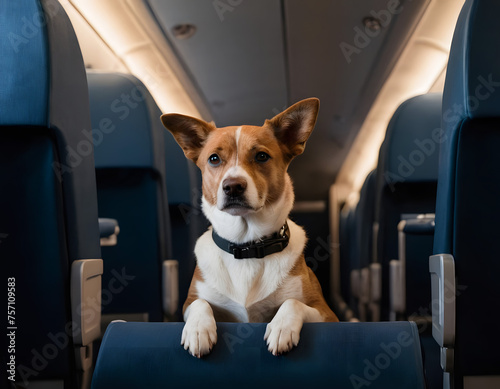 A dog on board an airplane. AI generated.