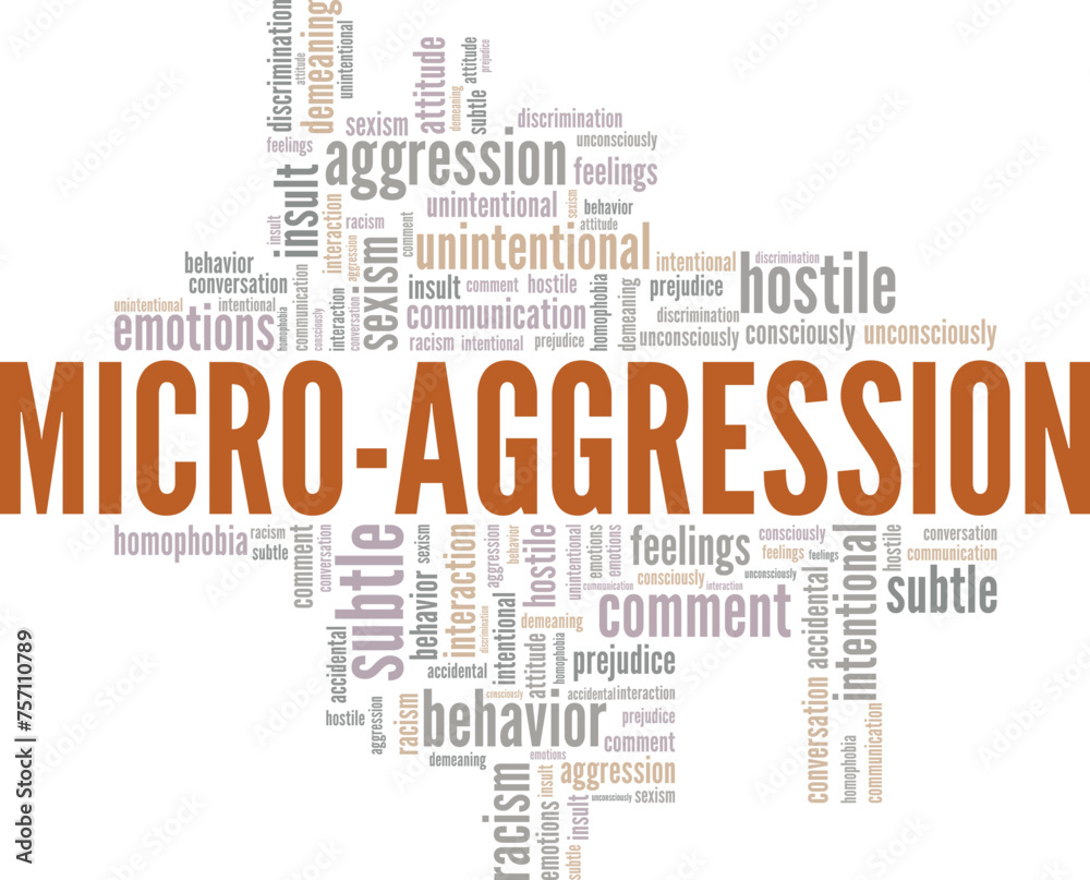 Micro Aggression word cloud conceptual design isolated on white background.