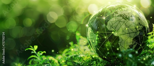 Green Globe. Environmental Sustainability with Icons of ESG, CO2 Reduction, Circular Economy, and Net Zero Technology. Promoting Sustainable Business Practices in Harmony with Nature.