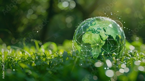 Green Globe. Environmental Sustainability with Icons of ESG, CO2 Reduction, Circular Economy, and Net Zero Technology. Promoting Sustainable Business Practices in Harmony with Nature.