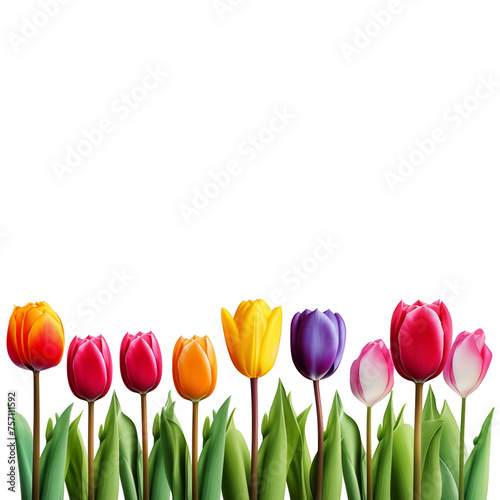 A collection of yellow tulips floweras isolated on transparent background. Ai generated	 photo