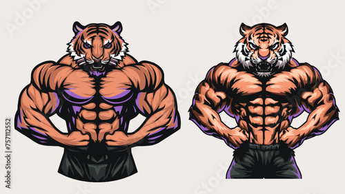 vector illustration of a muscular tiger, Generative Ai