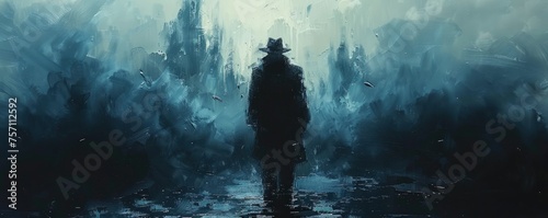 Man in Hat and Coat. Solitude Beyond the City, Captured in Dark Tones