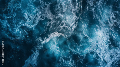 Aerial View of Ocean Waves, Dynamic and Frothy Sea Texture