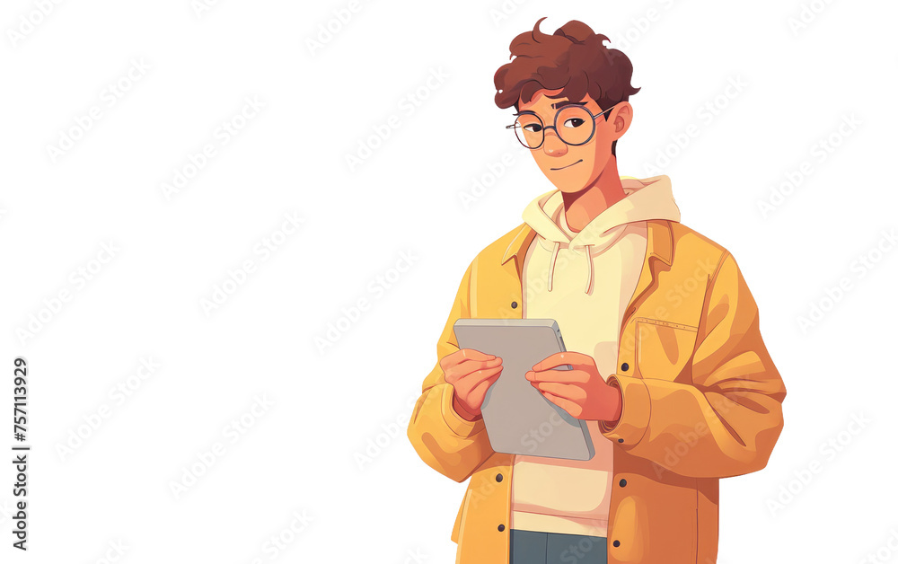 Jojo holding a tablet isolated on Transparent background.