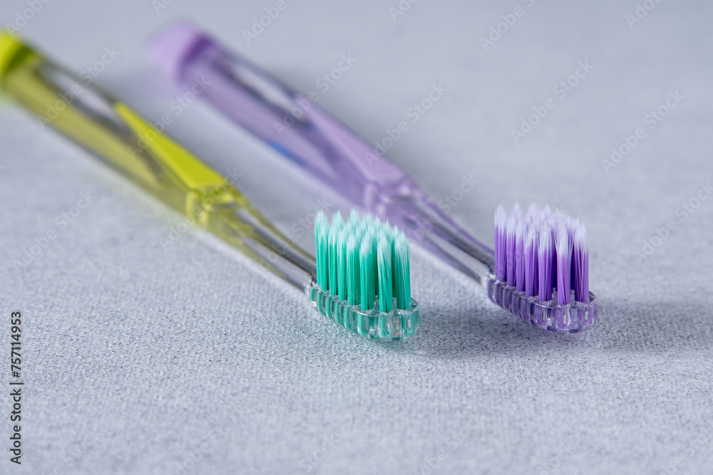 New toothbrushes. Dental background. Hygiene oral care. Set for two New toothbrushes. Dental background. Hygiene oral care. Set for two