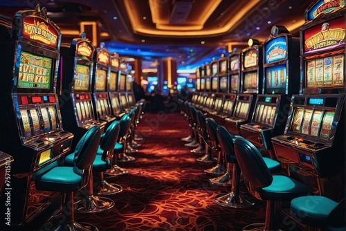 Casino Slot Machines Illuminate the Vibrant Interior	
