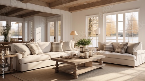 Design a farmhouse-inspired living room © Aeman