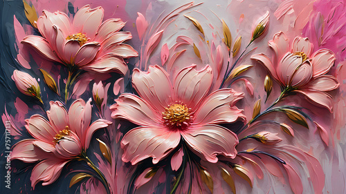 abstract pink floral background. pink flowers painted with oil paints