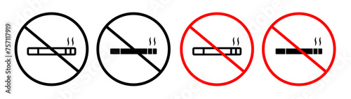 Tobacco Prohibition Line Icon. Smoking Refusal and Nicotine Restrict icon in outline and solid flat style. photo