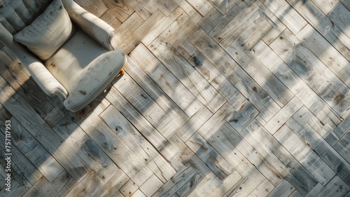 old wooden floorboards arranged in a fishbone pattern from a top-down perspective, featuring a seamless texture under flat lighting. photo