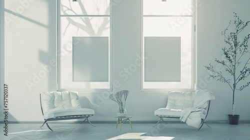 Blank white frame with minimal sofa for mockup presentation