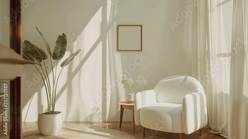 Blank white frame with minimal sofa for mockup presentation © Sanuar_husen