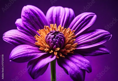 A close-up view of a vibrant purple flower standing out against a lush purple background, creating a visually striking contrast © Muneeb