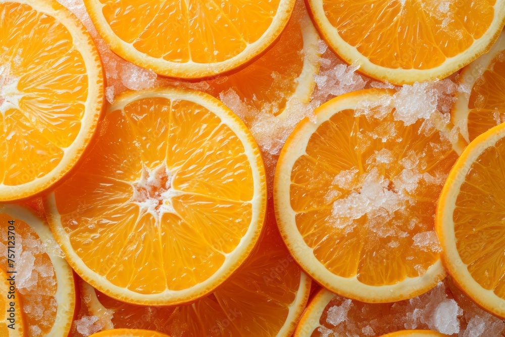 Close-up of Sliced Oranges on Ice Close-up of Sliced Oranges on Ice