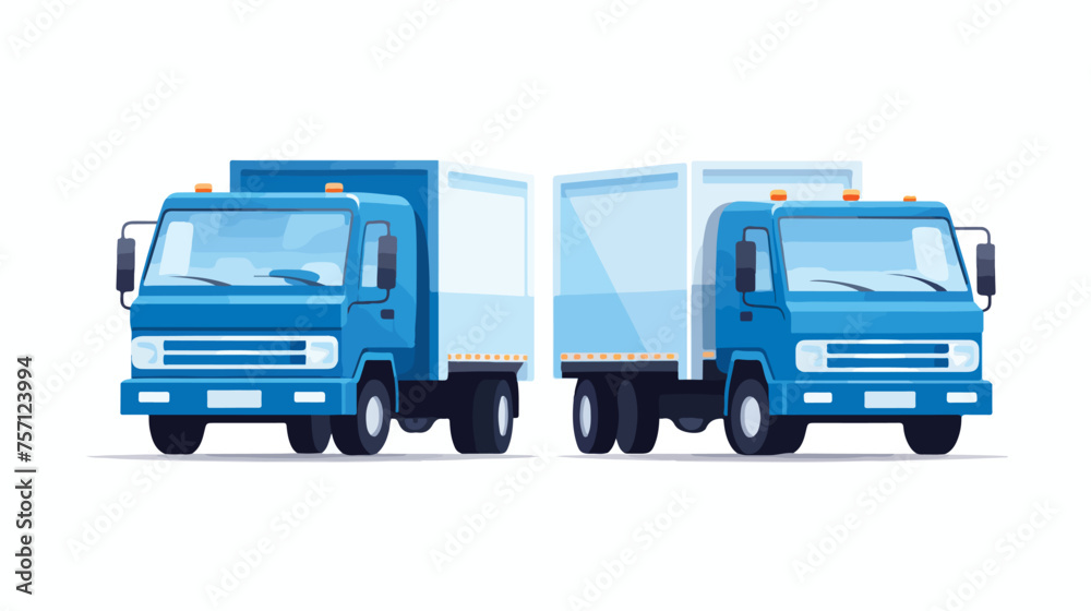 Two blue pickup trucks on the road delivering cargo