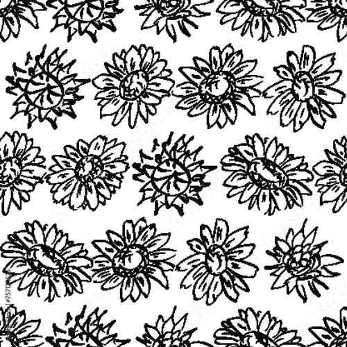 Seamless pattern with flowers. Black and white floral motif textile design on a white background