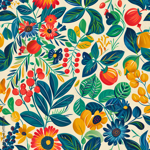 Vintage Spring Floral Delight: Vibrant Retro Design, Meticulously Crafted, Seamless Pattern, Created using generative AI 