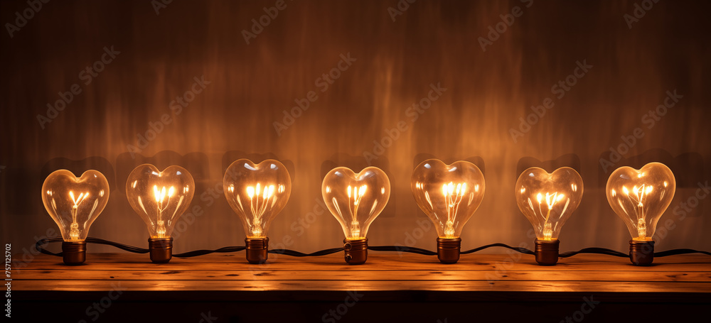 Row of Large Incandescent Bulb Garland Shaped as Hearts, Emitting Warm Glow and Romantic Ambiance, Perfect for Valentine's Day Celebrations, Wedding Decorations, or Love-themed Events