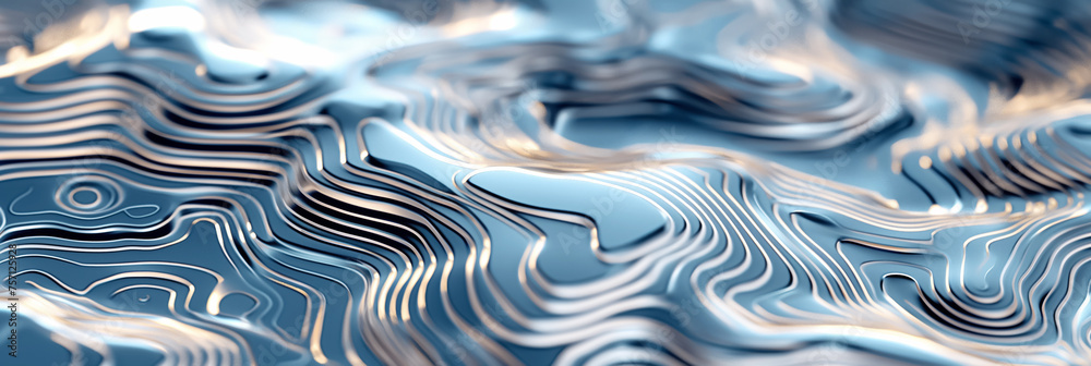 Blue Metallic Contoured Lines Abstract, Topographical Design, Energetic Background