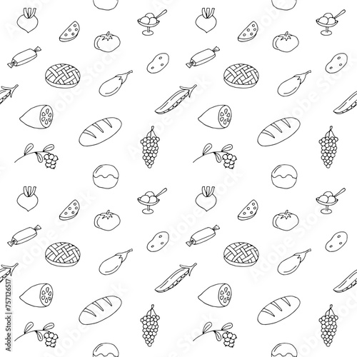 Food seamless pattern, vector illustration hand drawing