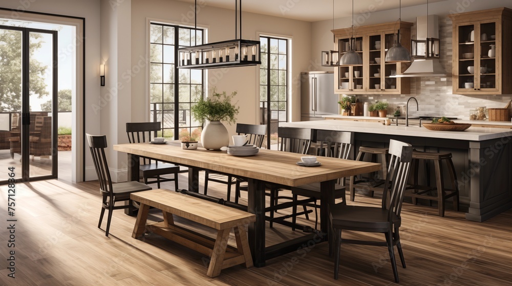 Design a modern farmhouse dining room