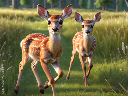  Playful Fawn Takes a Stumble in Spring Meadow. generative AI