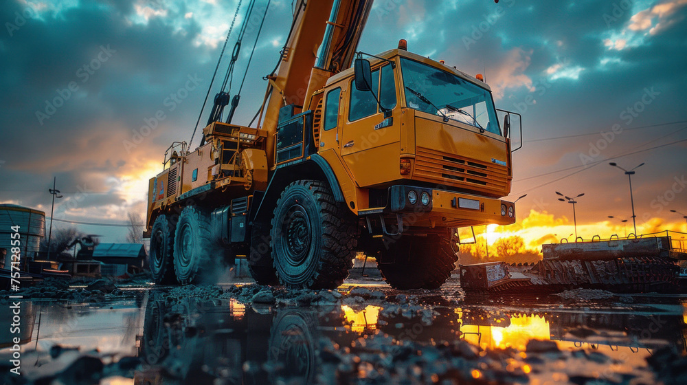 A mobile crane on construction site. A mobile crane on construction site.