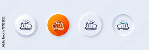Arena stadium line icon. Neumorphic, Orange gradient, 3d pin buttons. Sport complex sign. Championship building symbol. Line icons. Neumorphic buttons with outline signs. Vector