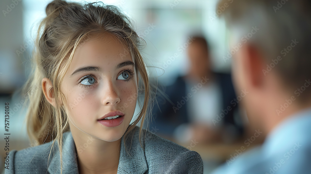 Fototapeta premium job interview by a young girls in a suit with an IT company manager