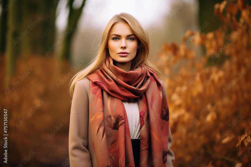 Portrait of beautiful woman over autumn background. Generative AI Portrait of beautiful woman over autumn background. Generative AI