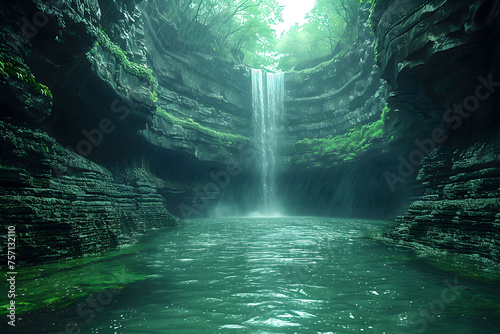 Majestic Waterfall in River photo
