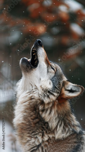 Wolf howling in nature