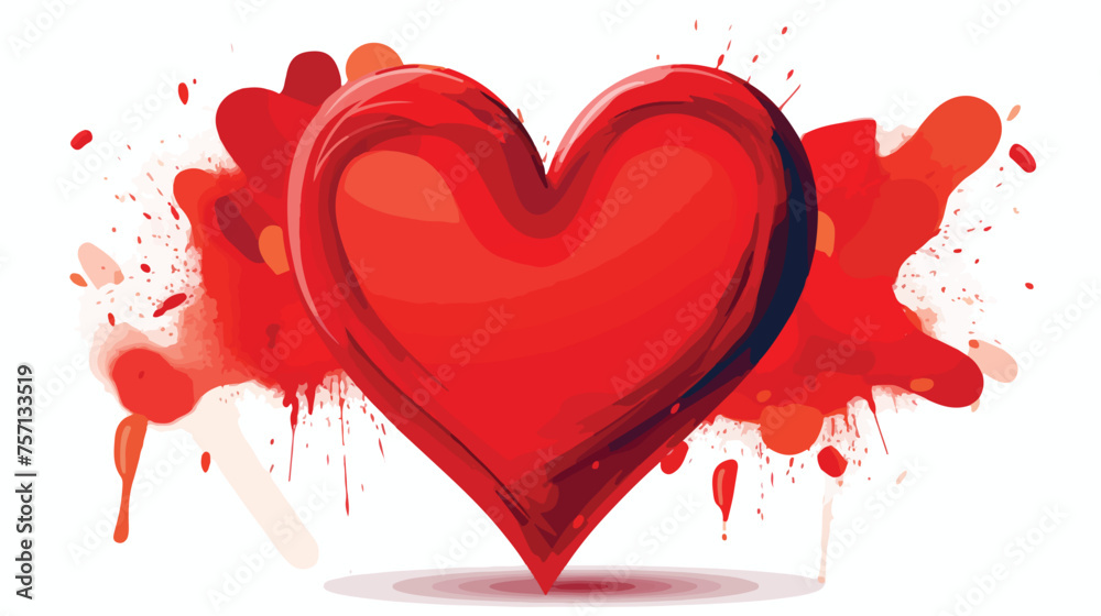 Red heart painting icon illustration flat vector 