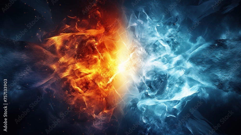 Fototapeta premium A captivating fire and ice hand concept, representing duality and contrast.