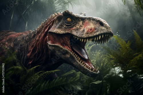 Velociraptor hunting in prehistoric jungle